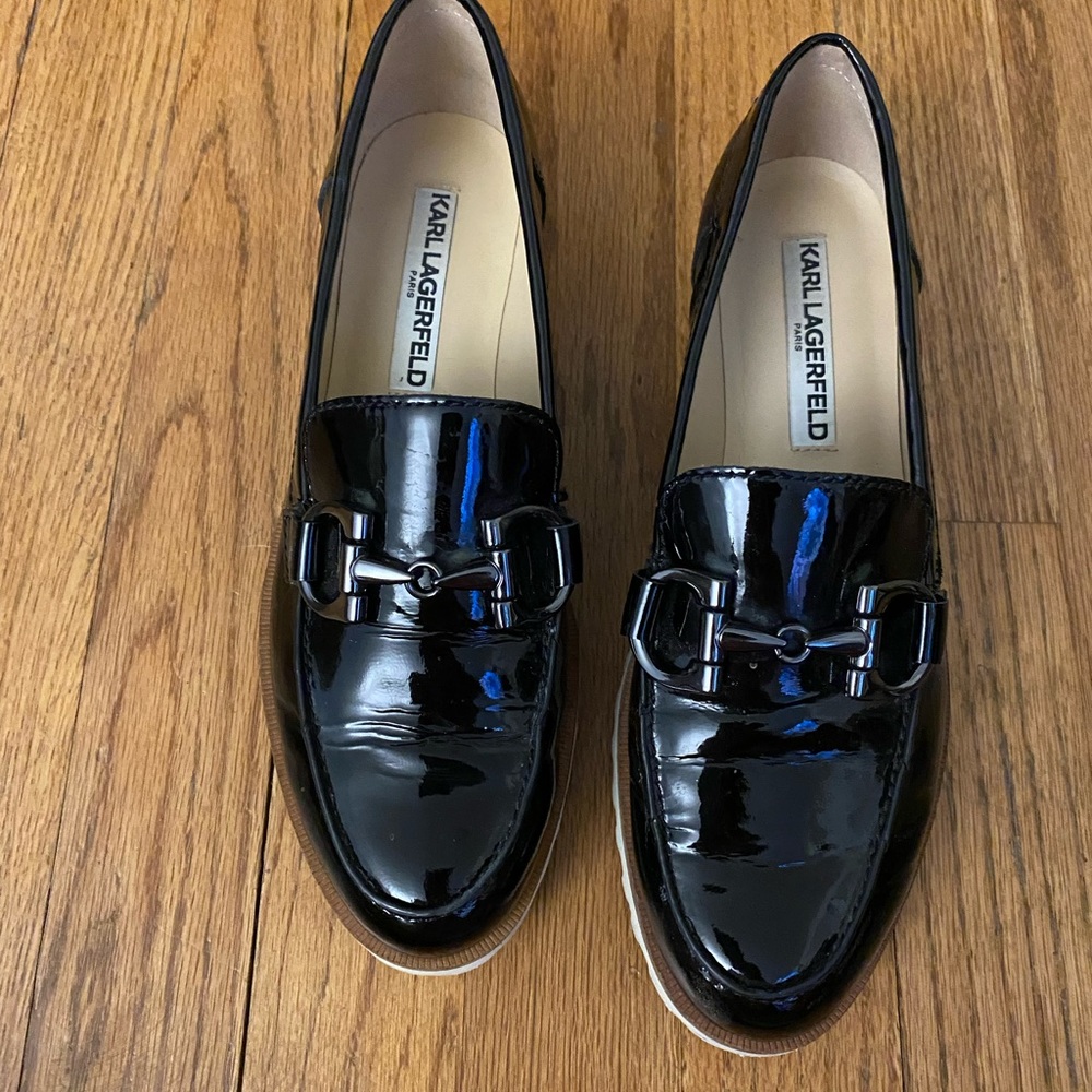 Karl Lagerfeld Patent Leather Round-Toe Loafers - size 6.5